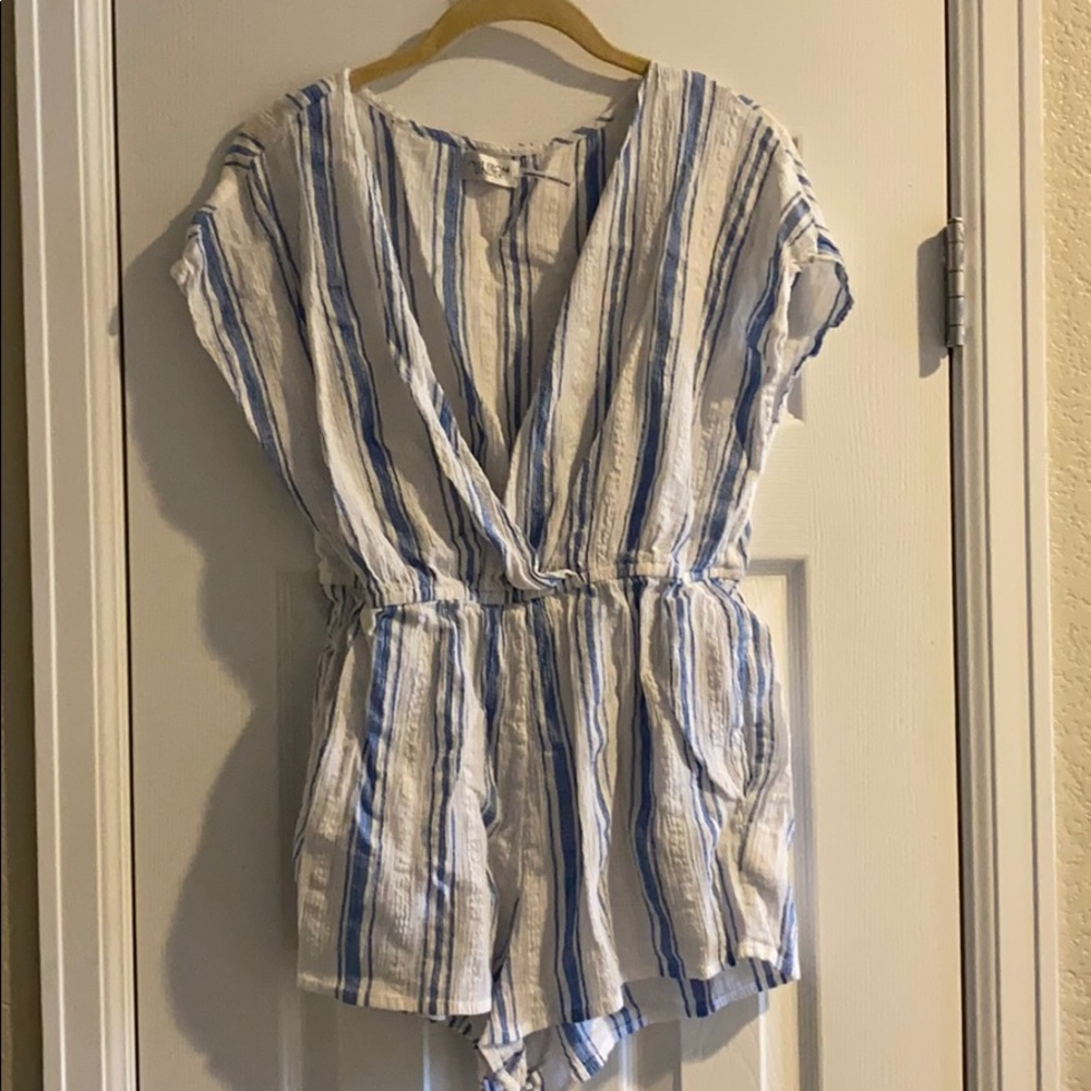 Blue and white Linen romper